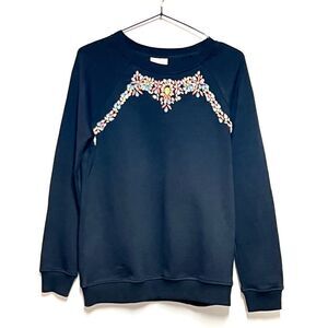 Anthropologie Hemant & Nandita Black Rhinestone Embellished Sweatshirt Sz XS